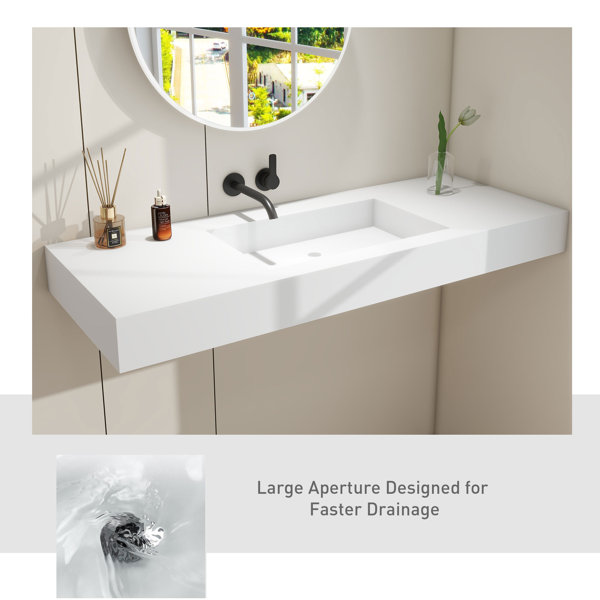 FRALIMK Matte White Solid Surface Rectangular Wall Mount Bathroom Sink